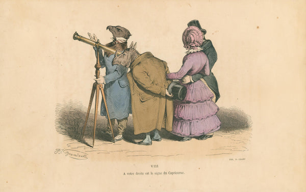 Looking for Capricorn by J.J. Grandville - Original Antique Print: