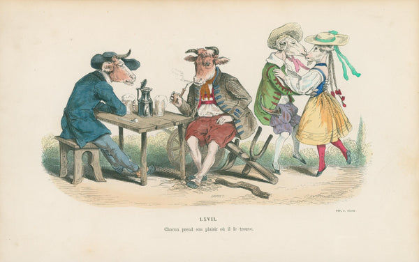Everyone Finds Pleasure by J.J. Grandville - Original Antique Print: