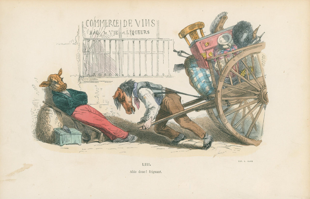Get Moving, You Slacker by J.J. Grandville - Original Antique Print:
