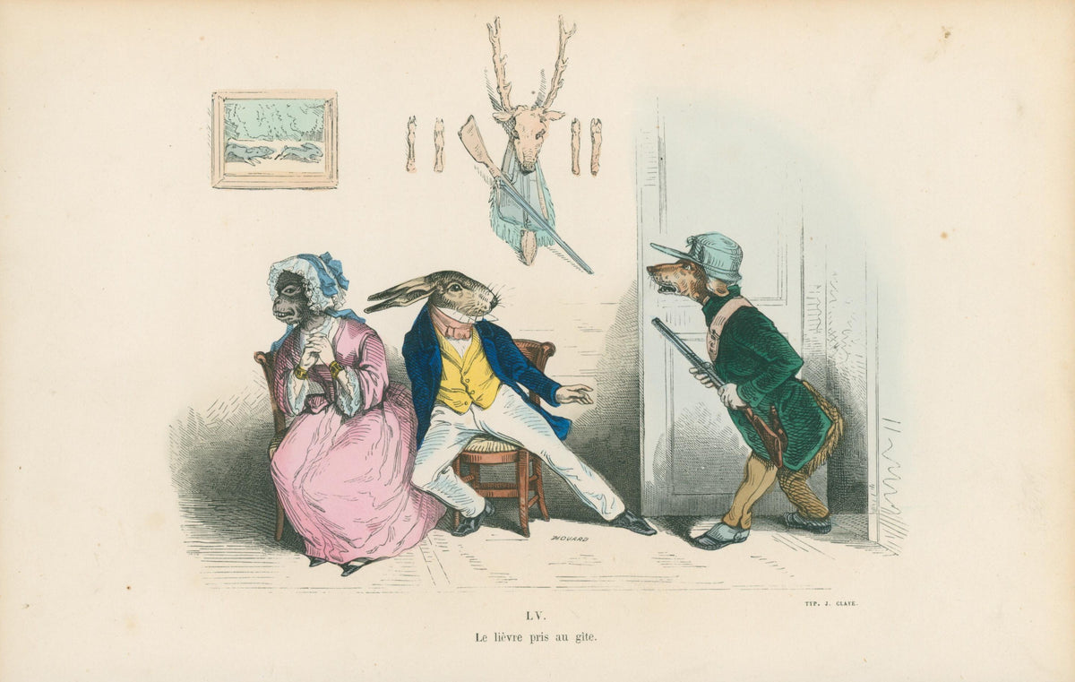 Home of the Hare by J.J. Grandville - Original Antique Print: