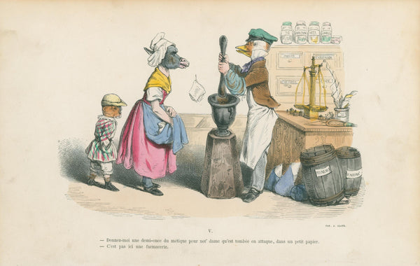 The Milkman by J.J. Grandville - Original Antique Print: