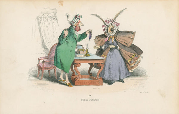 Fatal Attraction by J.J. Grandville - Original Antique Print: