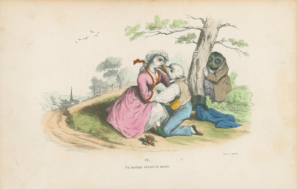 A Natural Marriage by J.J. Grandville - Original Antique Print:
