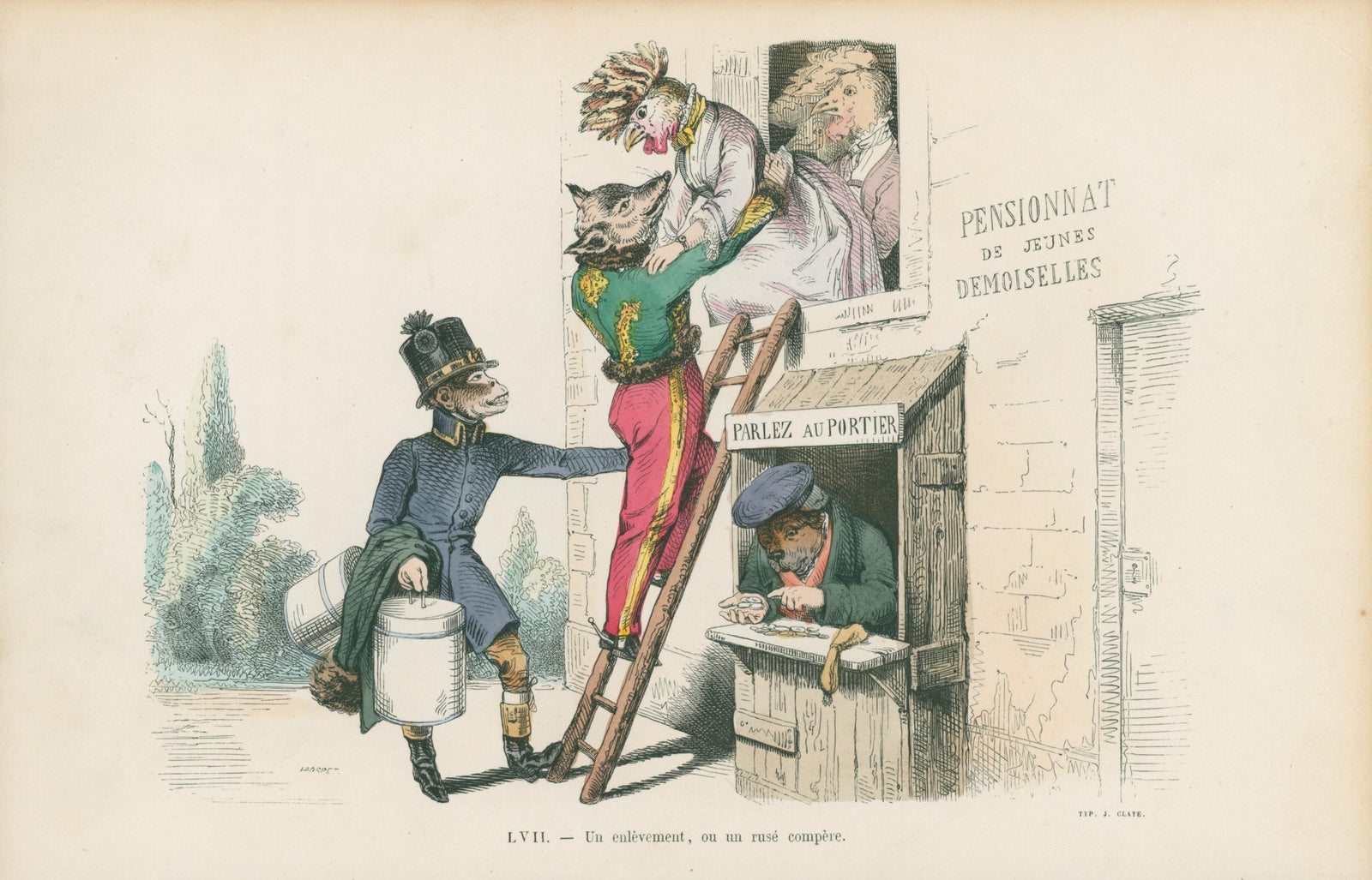 A Cunning Apprentice by J.J. Grandville - Original Antique Print: