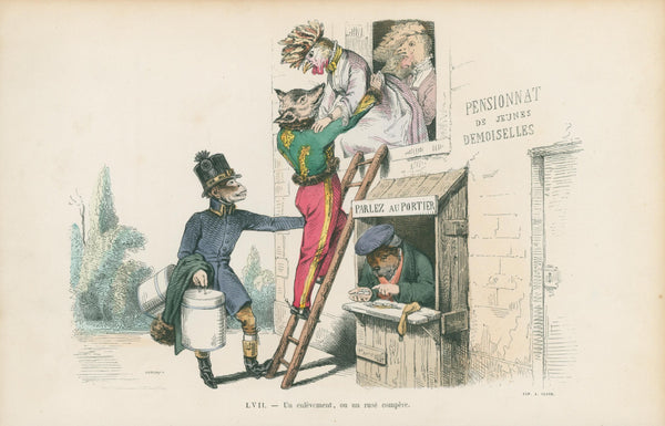 A Cunning Apprentice by J.J. Grandville - Original Antique Print: