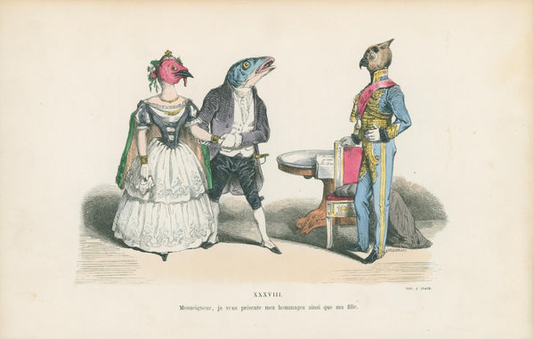 Presenting my Daughter by J.J. Grandville - Original Antique Print: