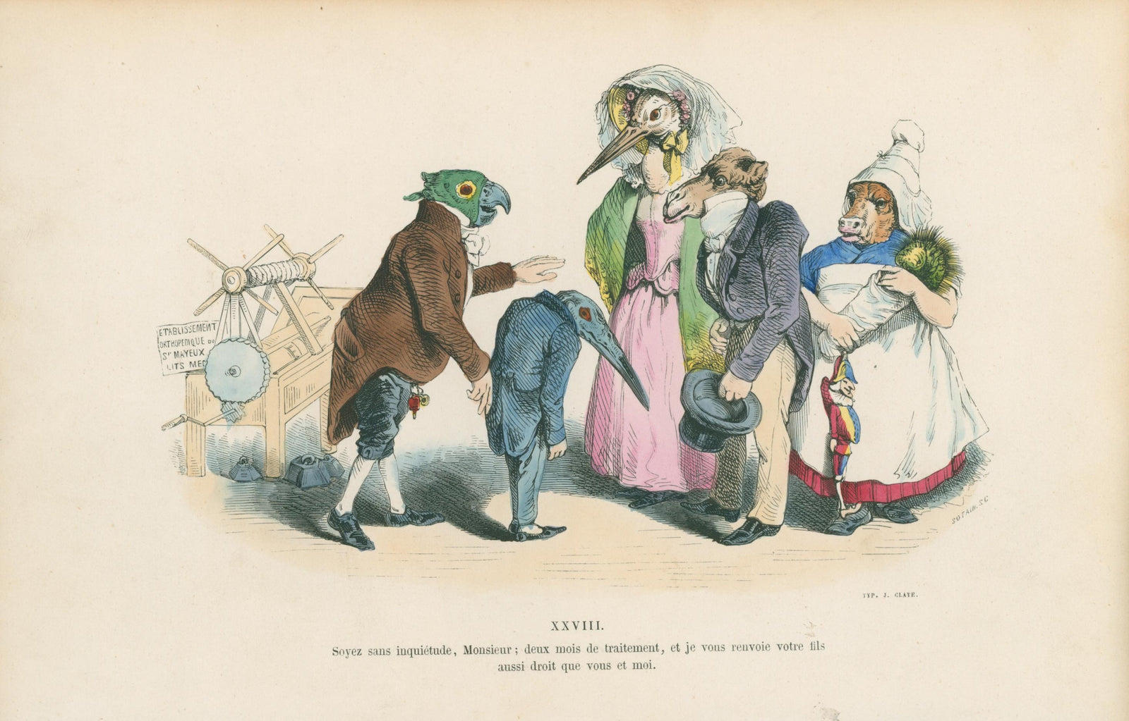 I Will Return Your Son by J.J. Grandville - Original Antique Print: