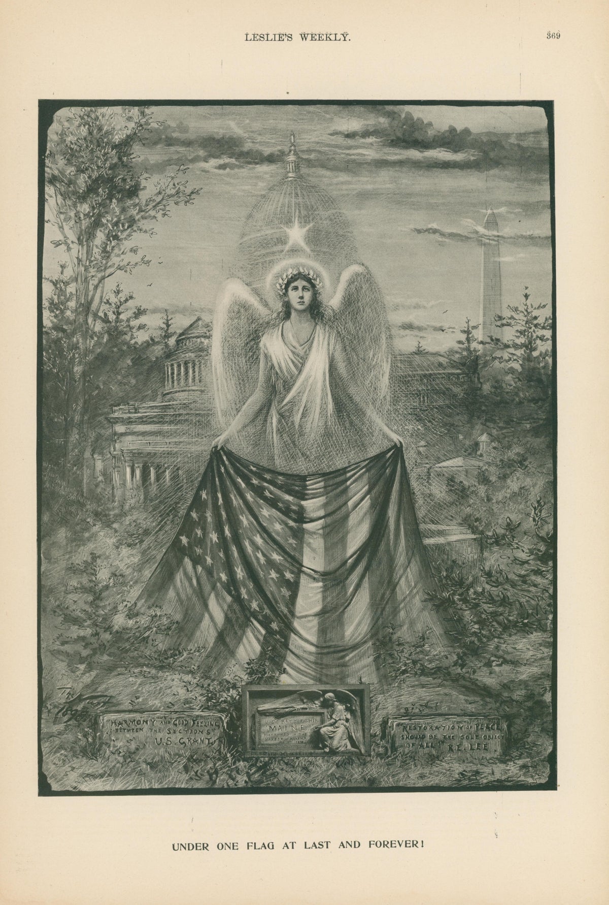 Under One Flag at Last, Leslie's Weekly - Original Vintage Illustration