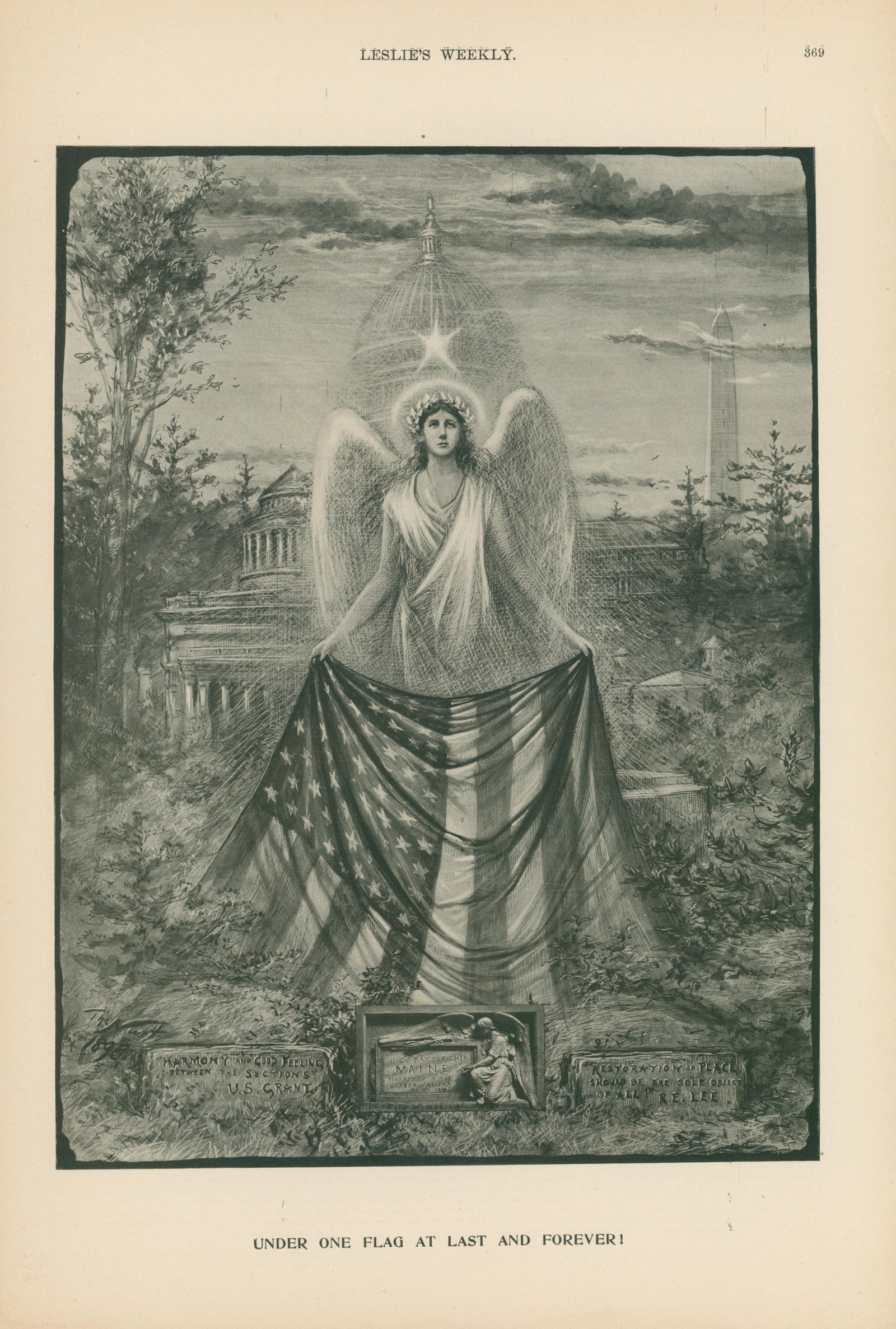 Under One Flag at Last, Leslie's Weekly - Original Vintage Illustration