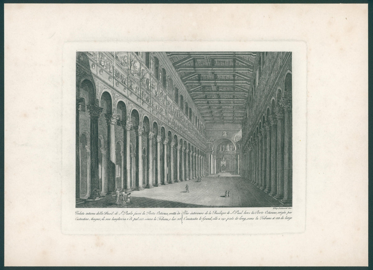 Basilica of San Paolo, Copper Engraving - Original Antique Print: