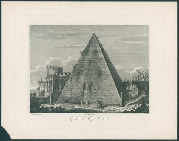 Pyramid of Cestius, Steel Engraving - Original Antique Print: