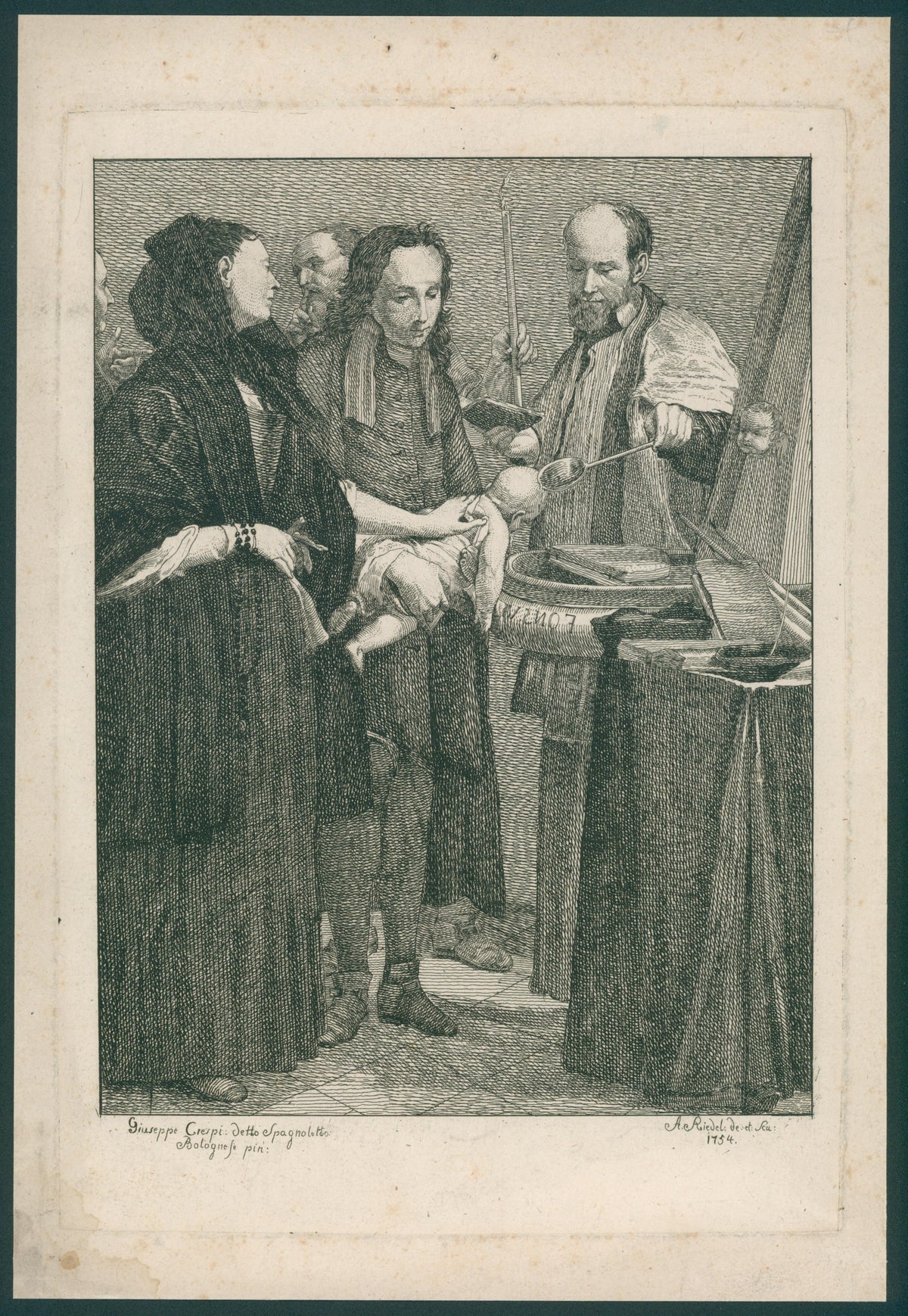 Baptism Scene, Copper Engraving - Original Antique Print: