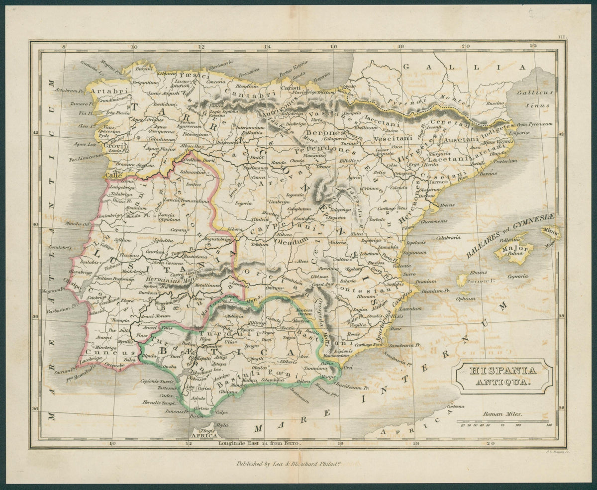 Ancient Hispania, Antique Map - Original Vintage Map