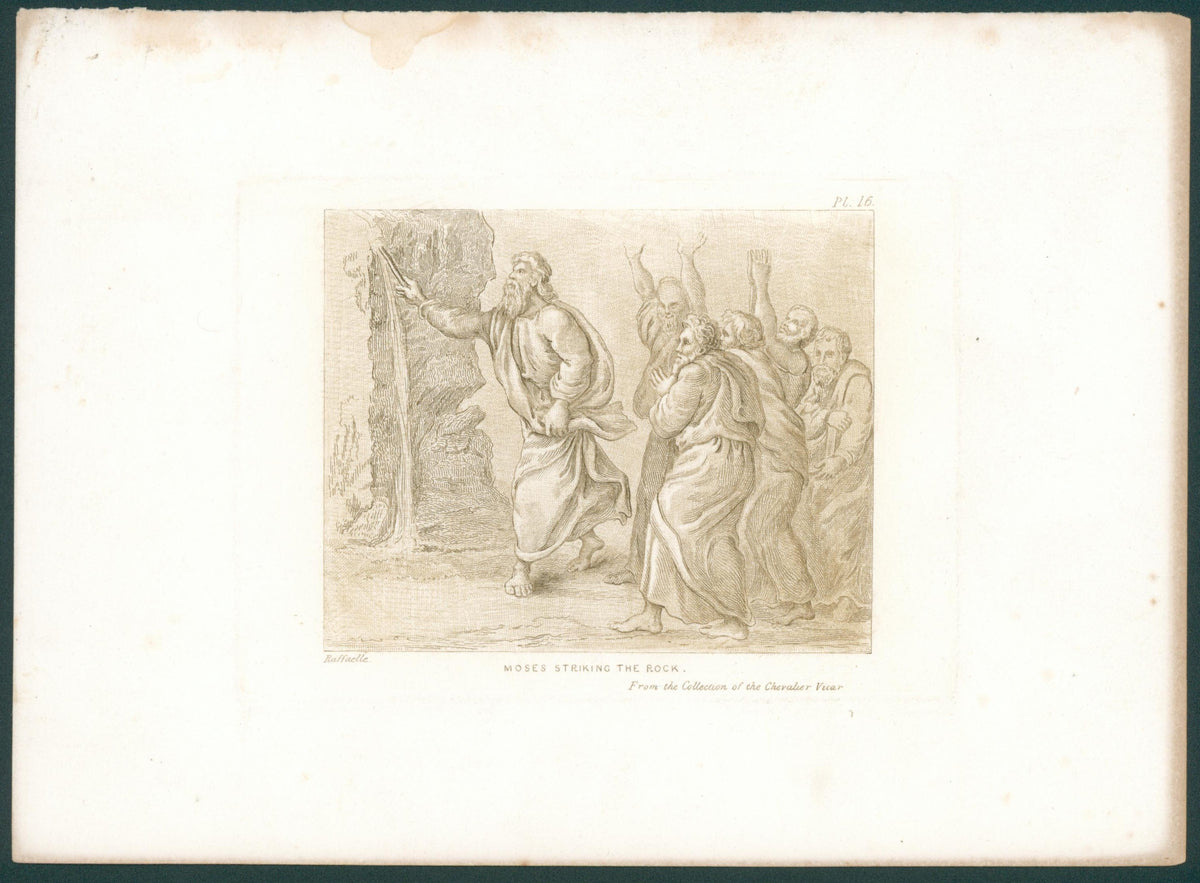 Moses Striking the Rock, Copper Engraving - Original Antique Print: