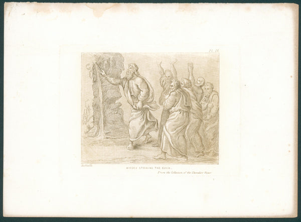 Moses Striking the Rock, Copper Engraving - Original Antique Print: