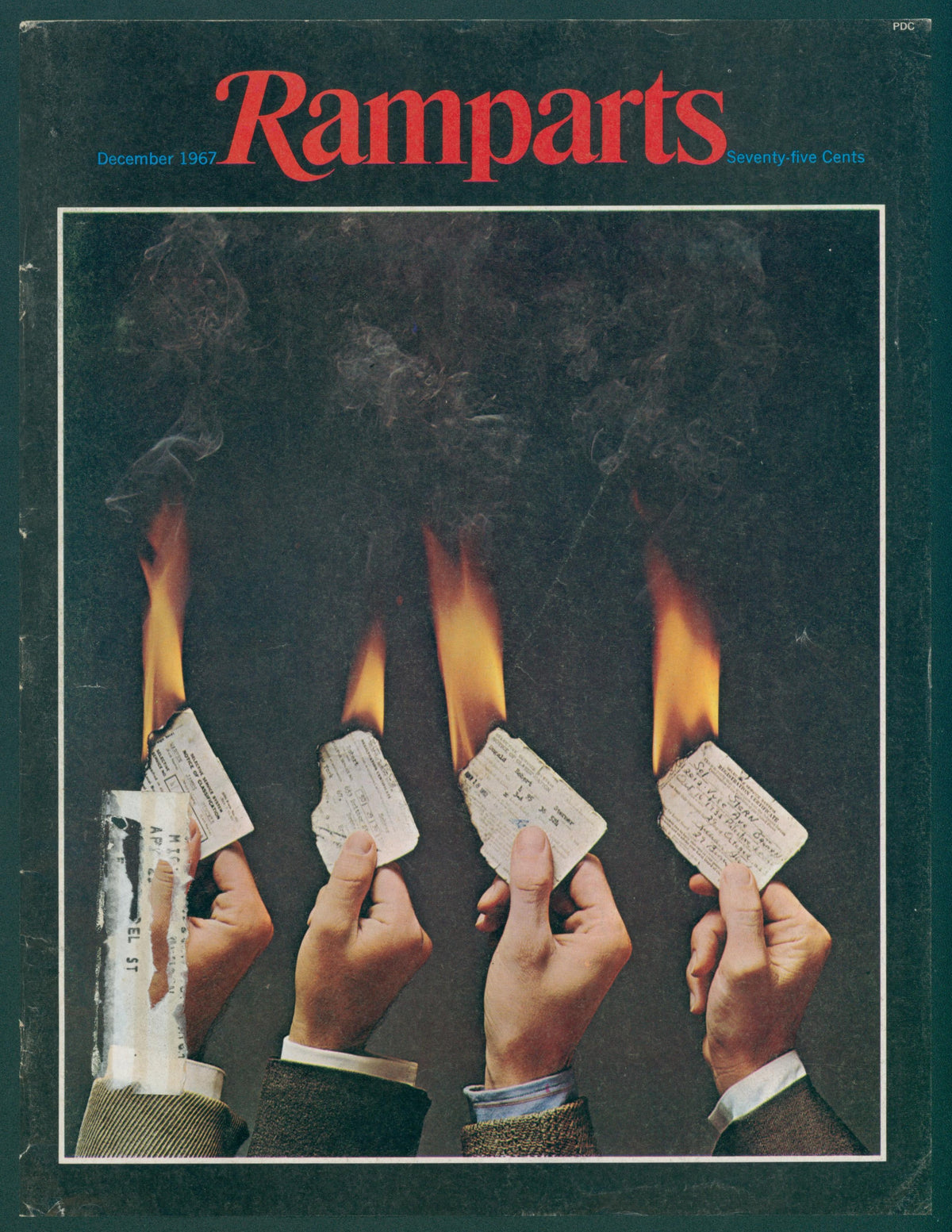 Burning Draft Cards, Ramparts Magazine - Original Vintage Cover Art: