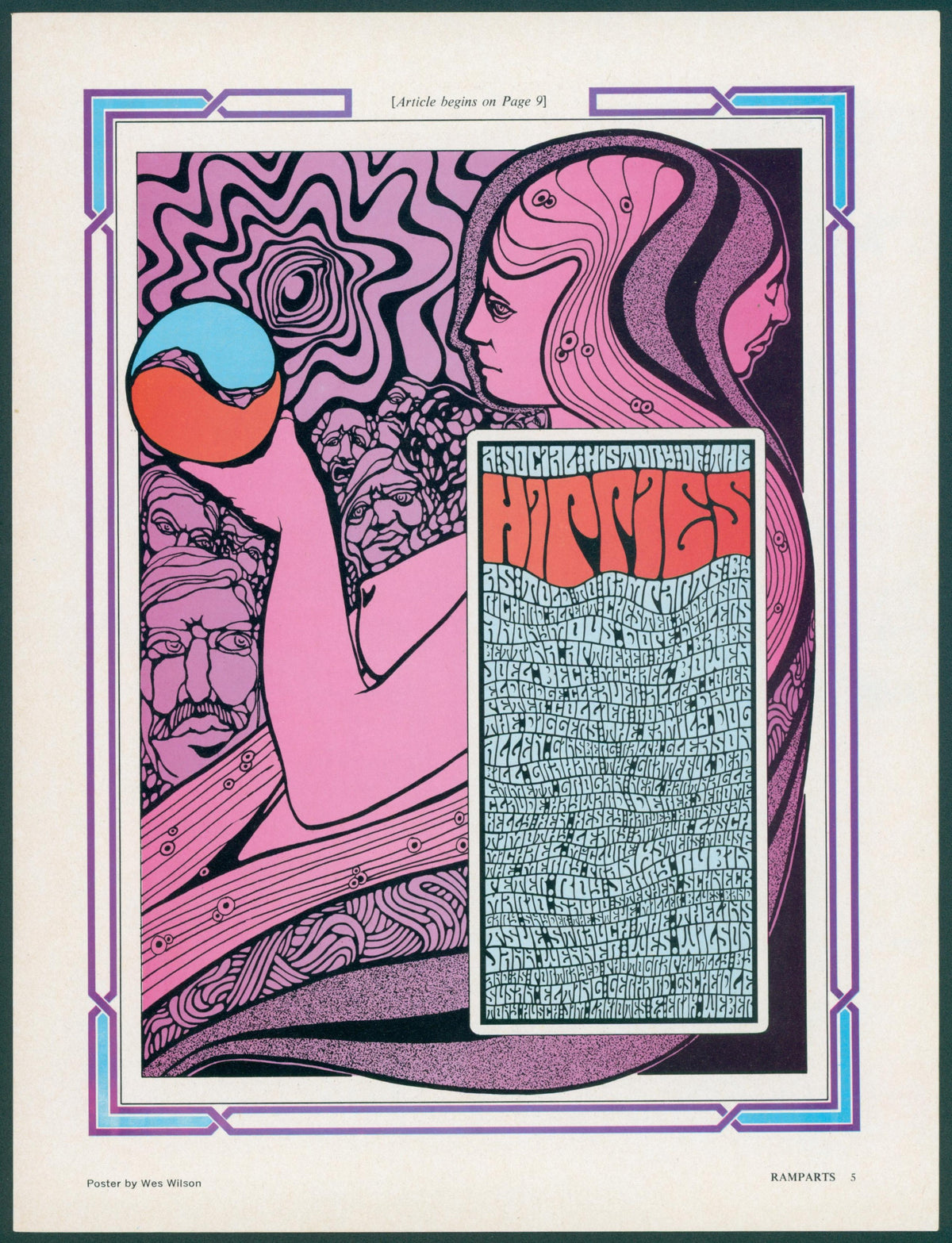 Hippies by Wes Wilson, Ramparts Magazine - Original Vintage Illustration