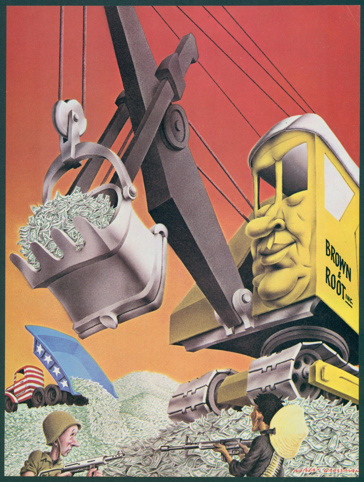 Brown & Root Excavator by Robert Grossman, Ramparts Magazine - Original Vintage Illustration