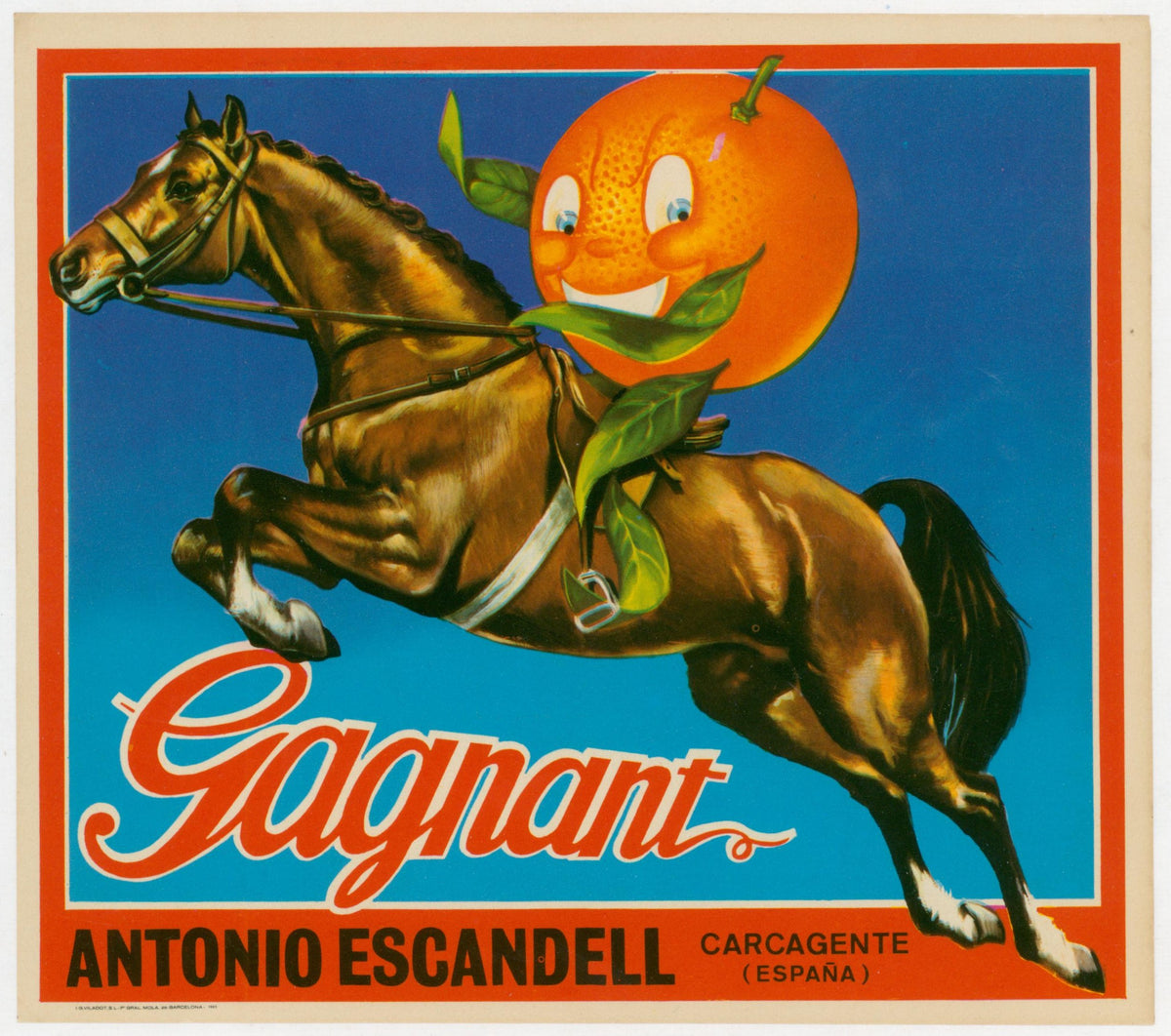 Gagnant Oranges, Spanish Crate Label - Original Vintage Product Label: