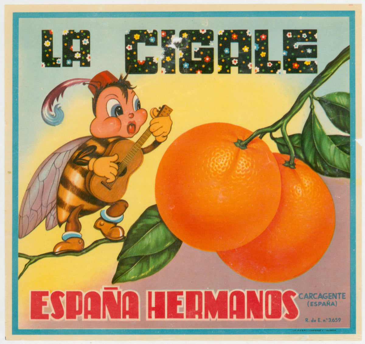 La Cigale Oranges, Spanish Crate Label - Original Vintage Product Label: