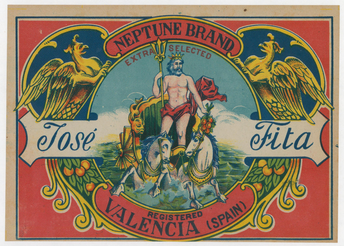 Neptune, Spanish Crate Label - Original Vintage Product Label:
