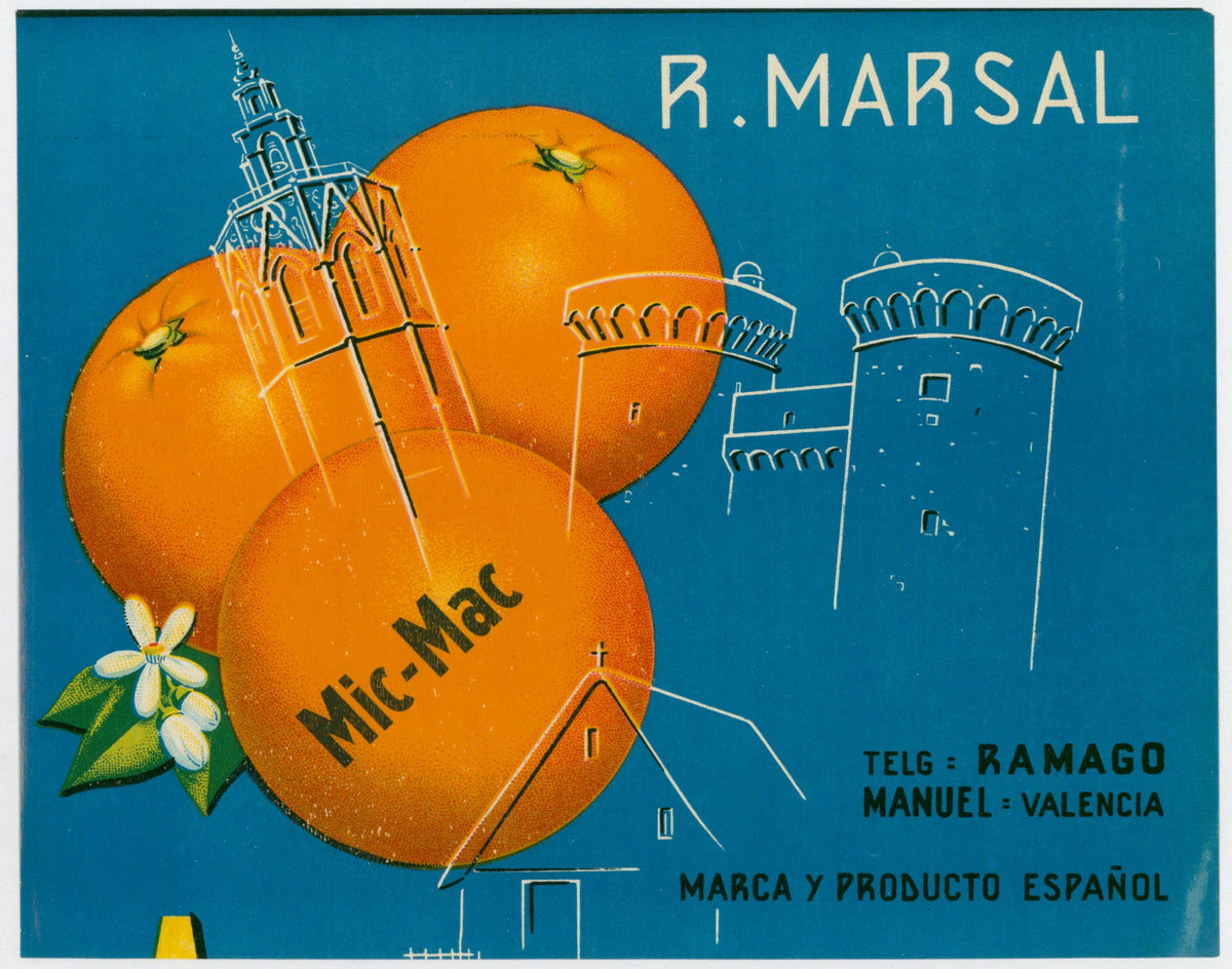Mic-Mac Oranges, Spanish Crate Label - Original Vintage Product Label: