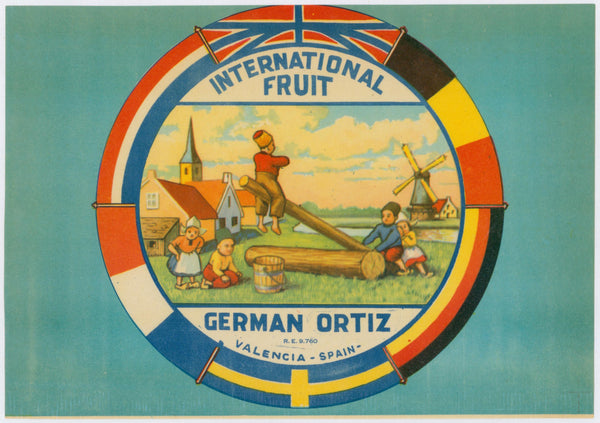 International Fruit Oranges, Spanish Crate Label - Original Vintage Product Label: