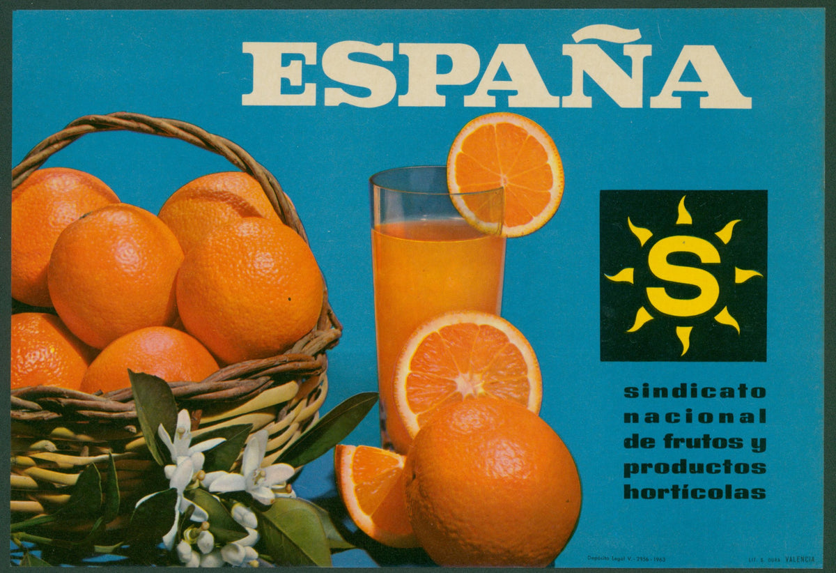 Valencia Oranges, Spanish Crate Label - Original Vintage Product Label: