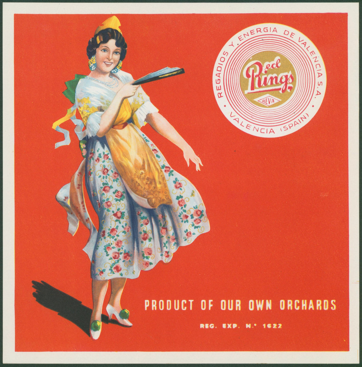 Red Rings Oranges, Spanish Crate Label - Original Vintage Product Label: