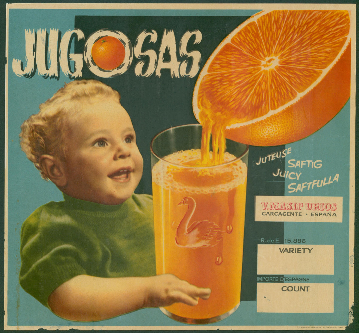 Jugosas, Spanish Crate Label - Original Vintage Product Label: