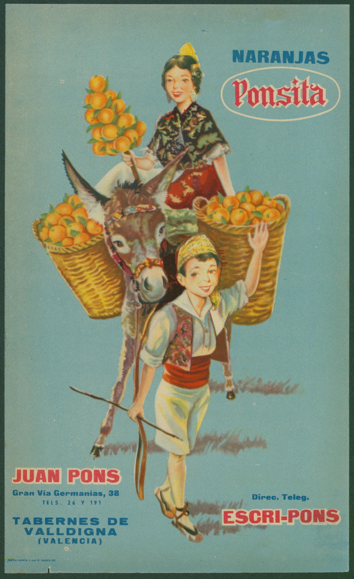 Ponsita Oranges, Spanish Crate Label - Original Vintage Product Label: