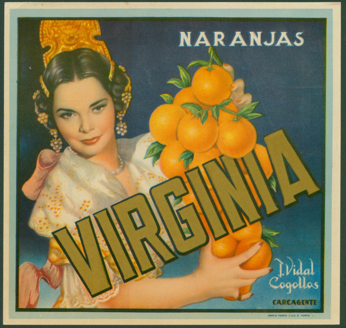Virginia Oranges, Spanish Crate Label - Original Vintage Product Label: