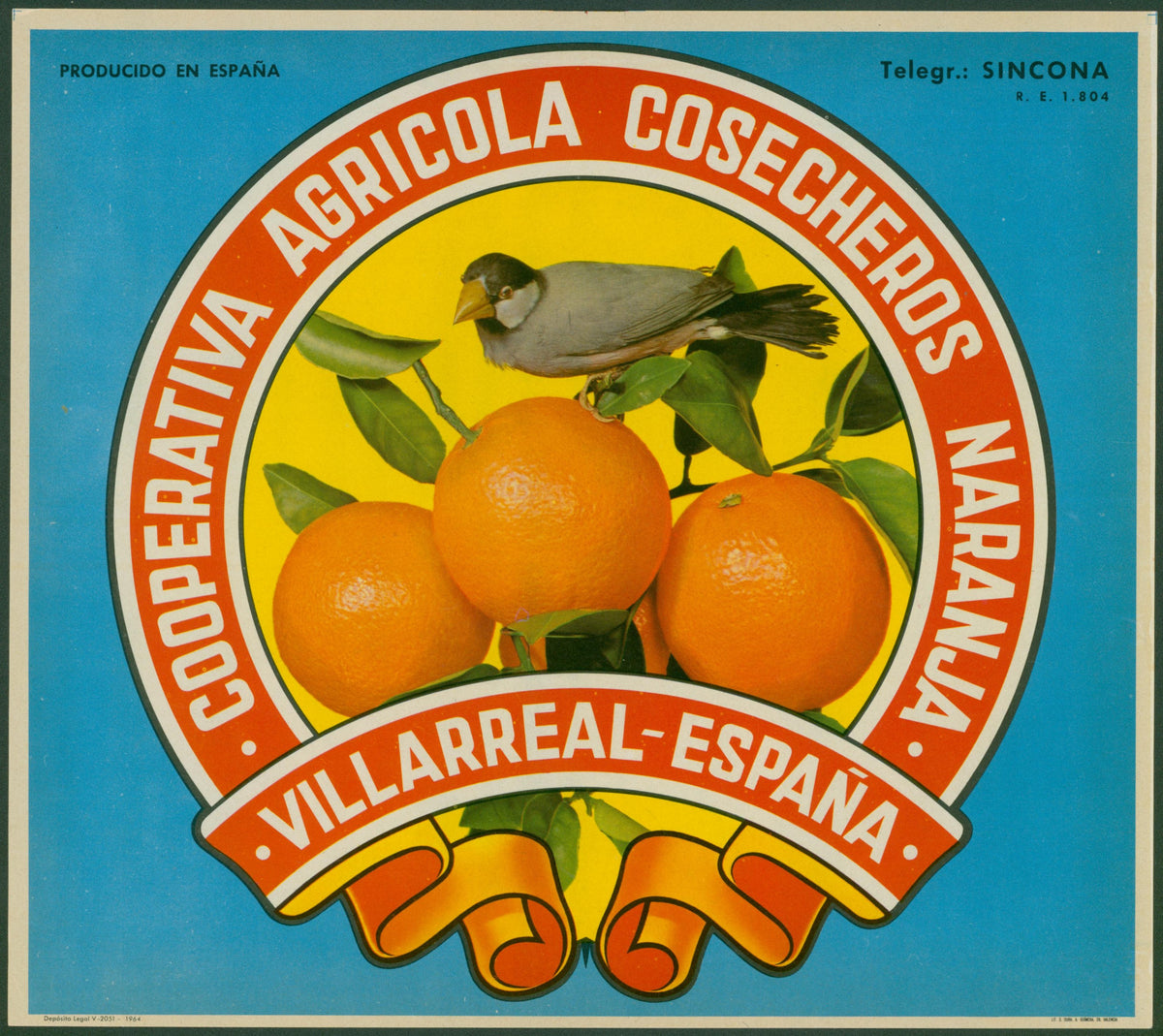 Villarreal Oranges, Spanish Crate Label - Original Vintage Product Label: