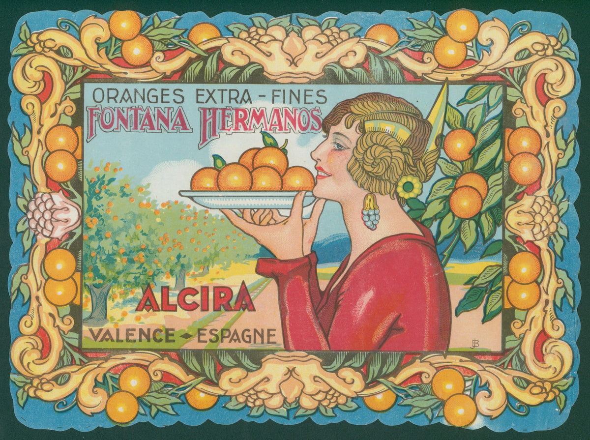 Fontana Hermanos Oranges, Spanish Crate Label - Original Vintage Product Label: