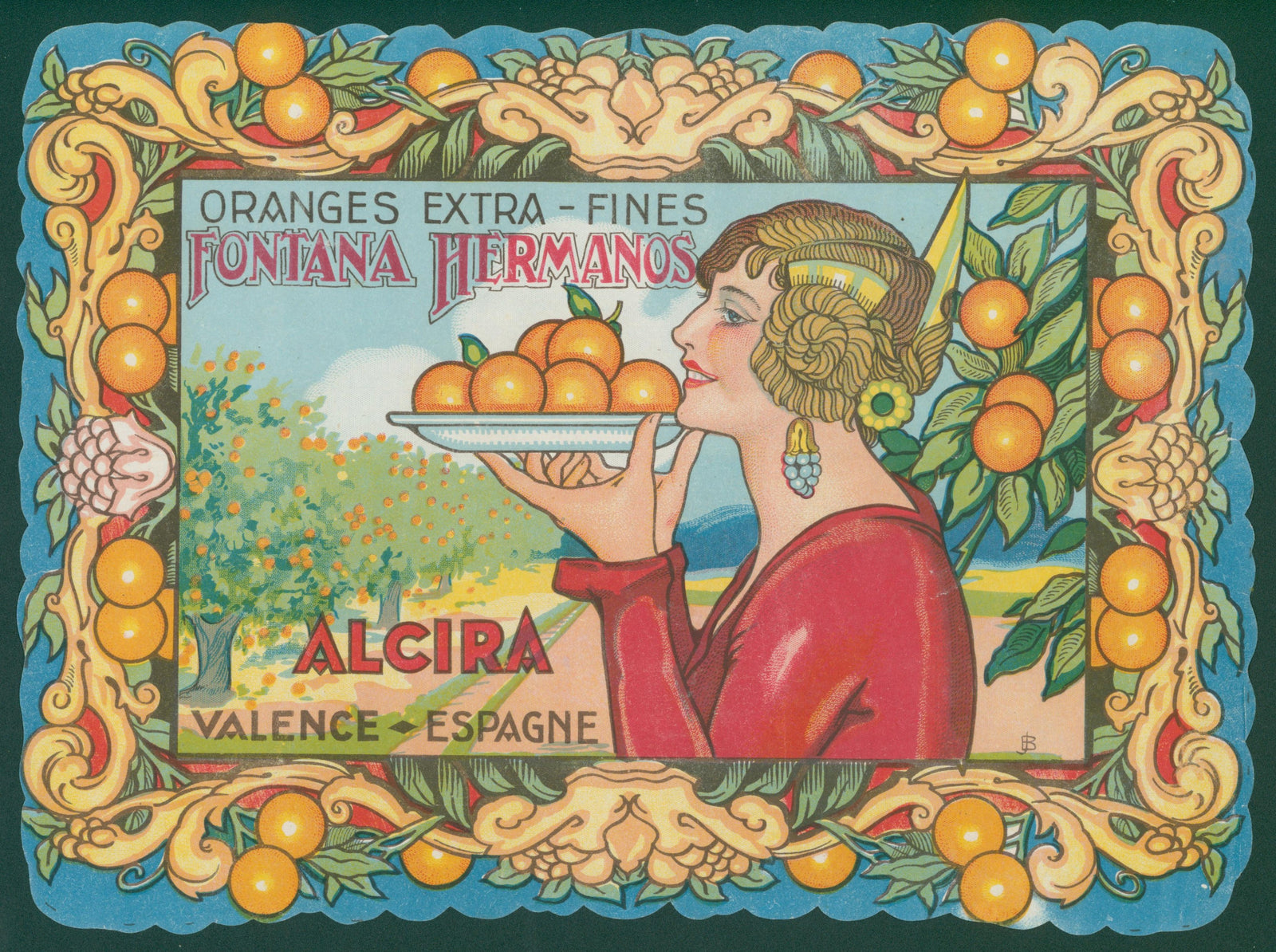 Fontana Hermanos Oranges, Spanish Crate Label - Original Vintage Product Label: