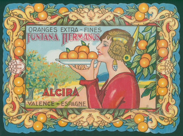 Fontana Hermanos Oranges, Spanish Crate Label - Original Vintage Product Label: