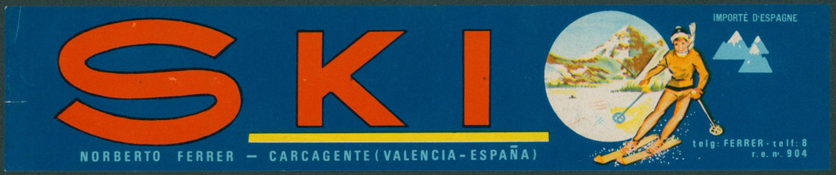 Ski Oranges, Small Spanish Crate Label - Original Vintage Product Label: