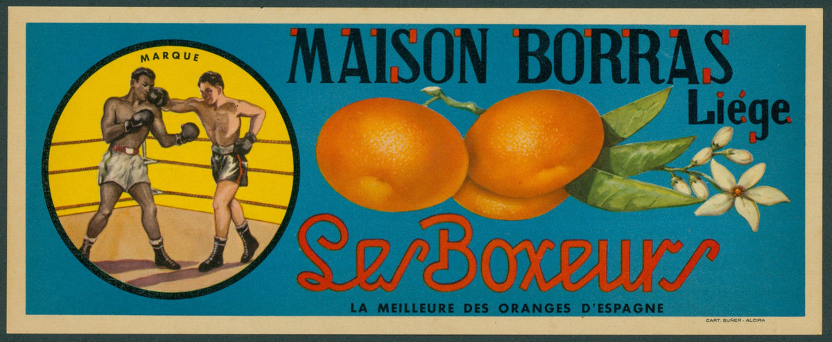 Ser Boxeur Oranges, Small Spanish Crate Label - Original Vintage Product Label: