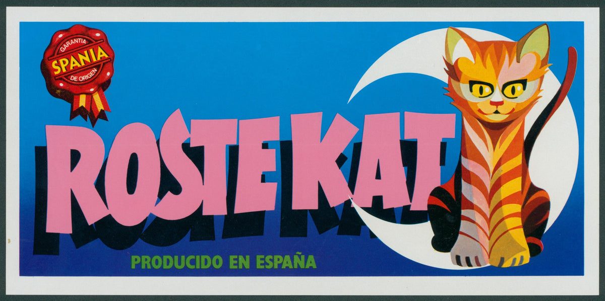 Roste Kat Oranges, Small Spanish Crate Label - Original Vintage Product Label: