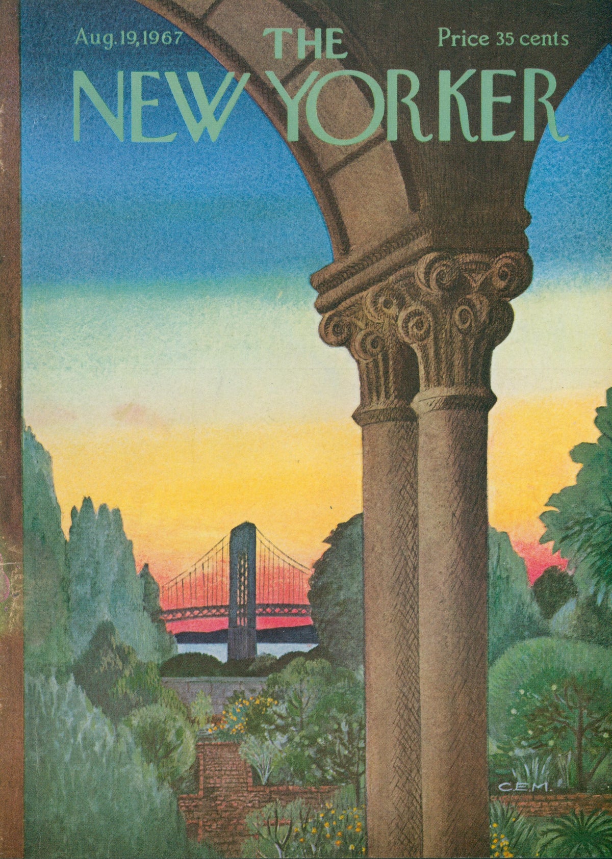 Triborough at Sunset- The New Yorker - Original Vintage Cover Art: