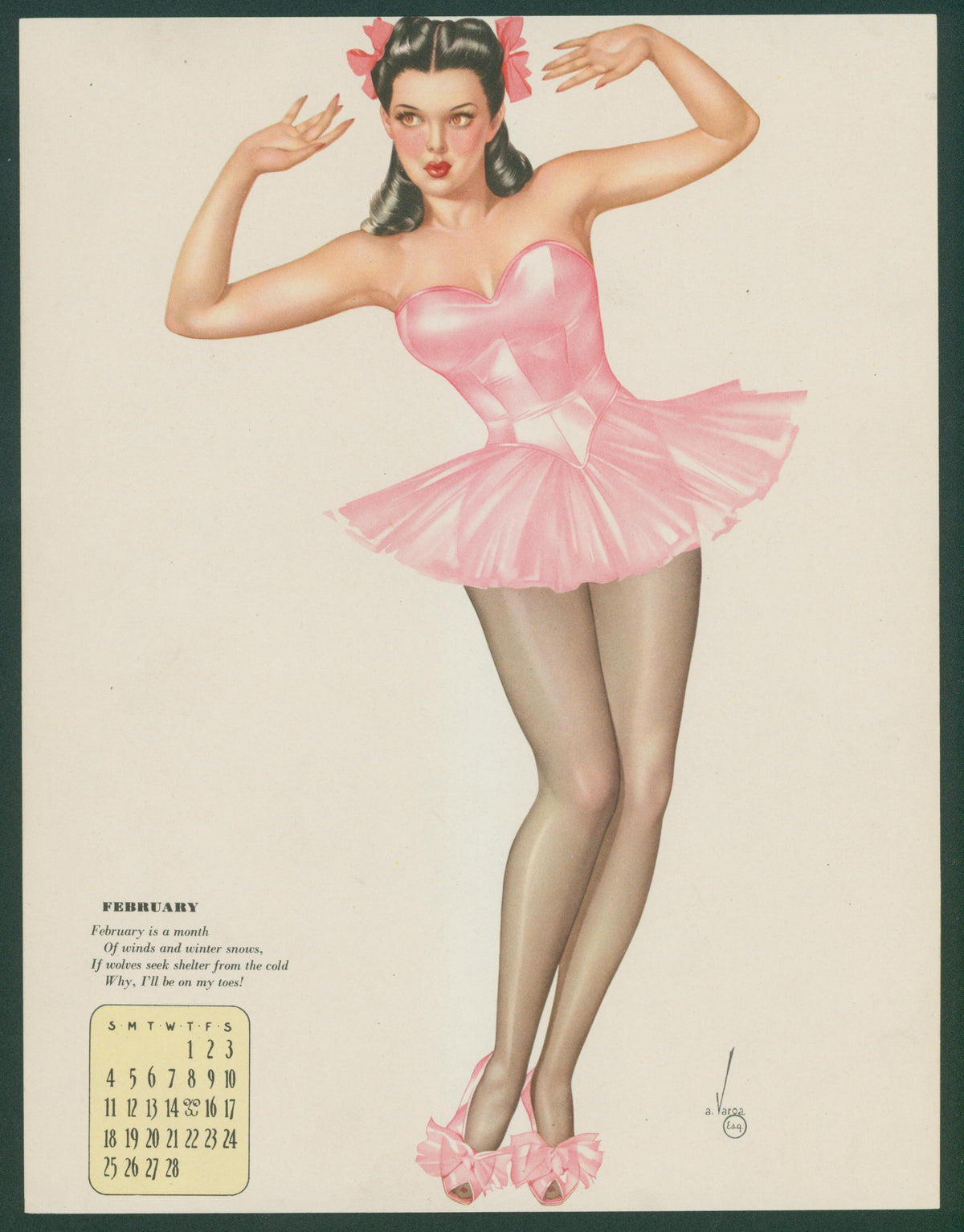 February, Esquire Calendar by Varga - Original Vintage Illustration