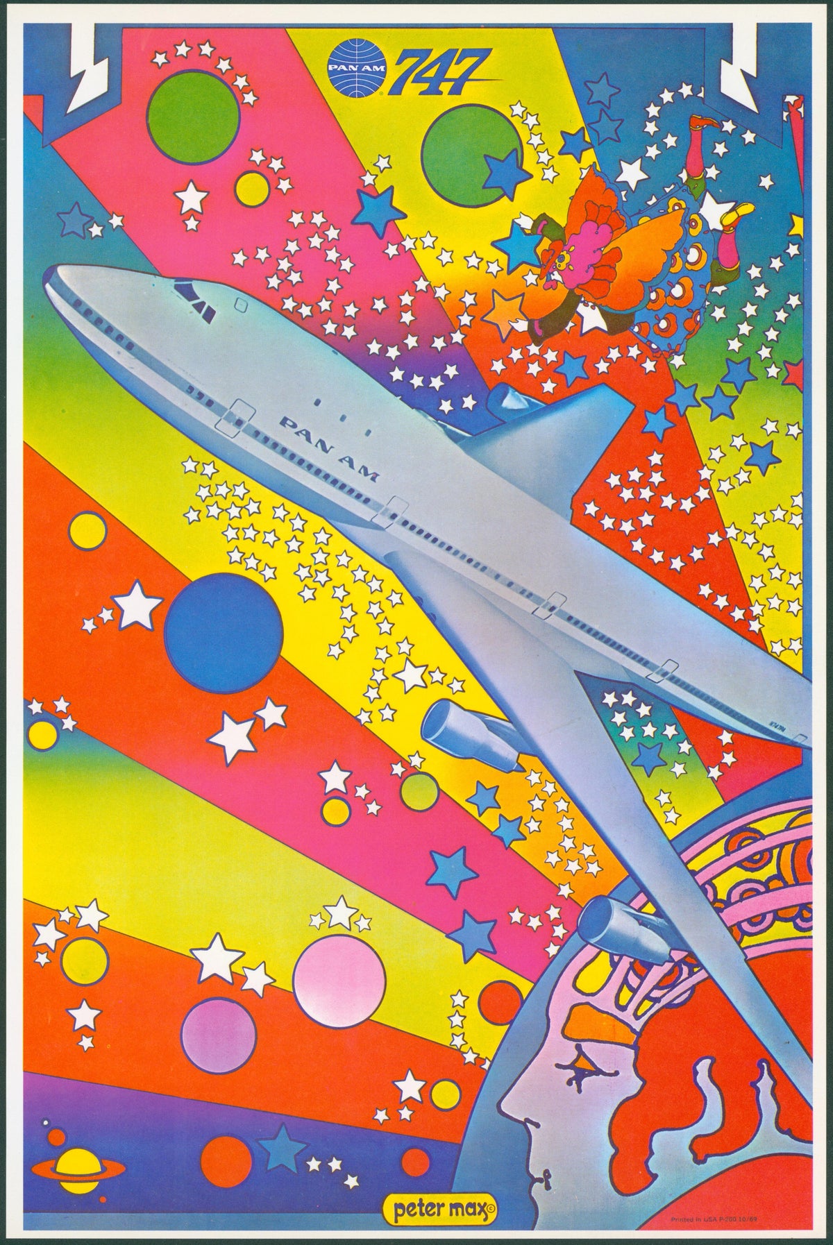 Pan Am 747, Peter Max (Re-Issue) - Original Vintage Poster