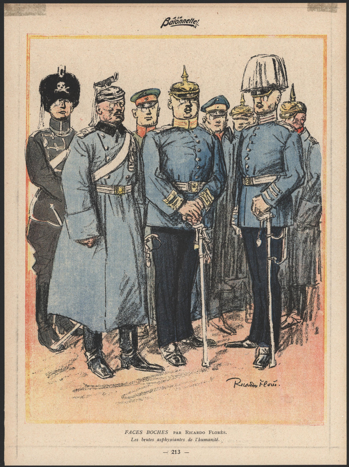 German Faces, La Baïonnette - Original Vintage Illustration