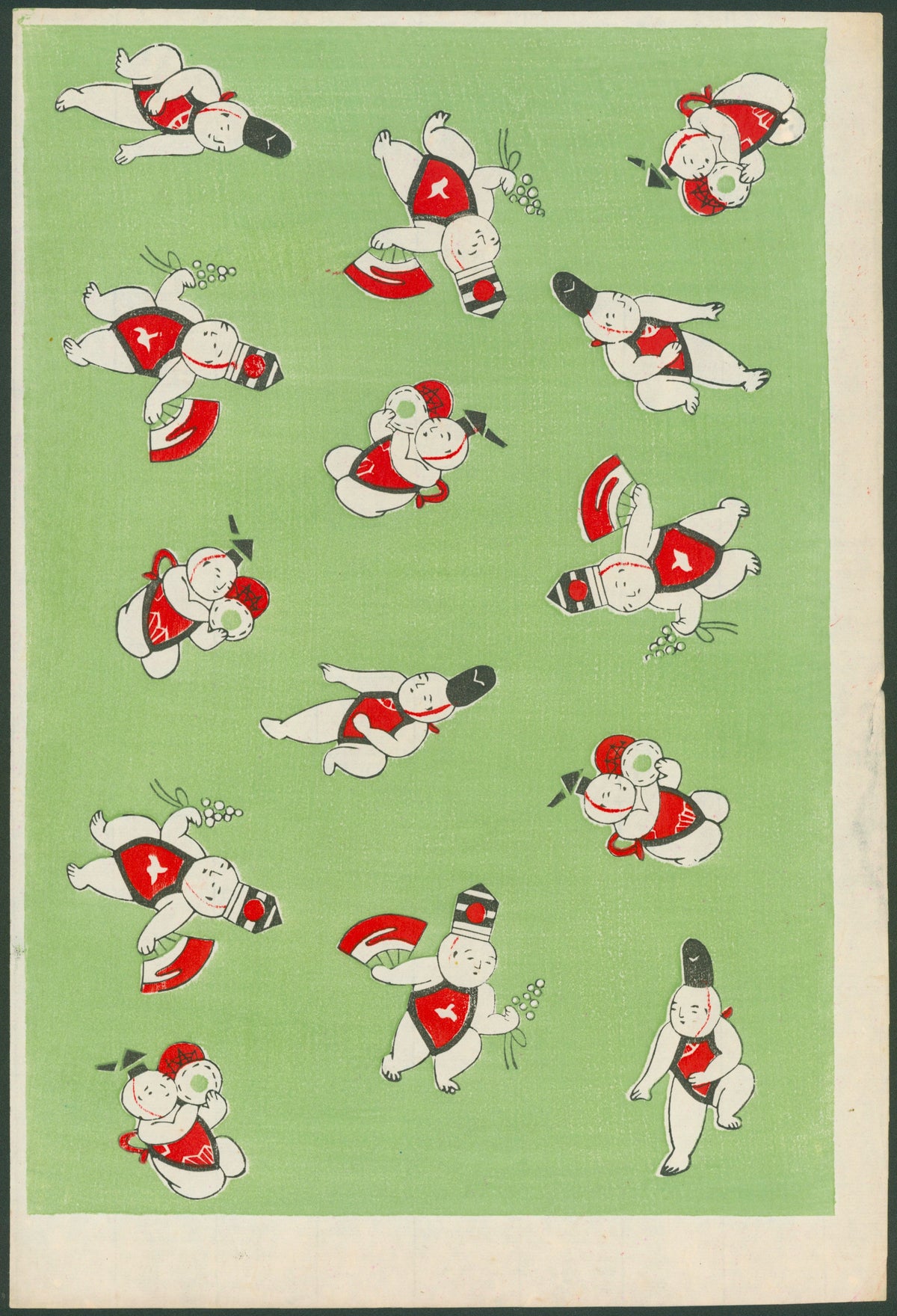 Karako, Japanese Chiyogami - Original Antique Print: