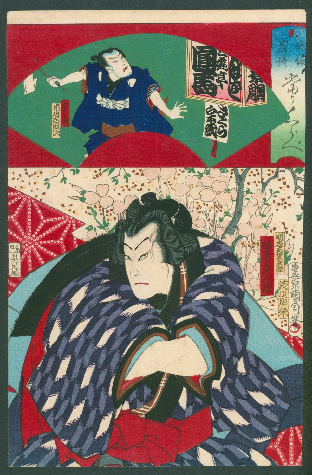 Kabuki Actor Portrait by Toyohara Kunichika - Original Antique Print: