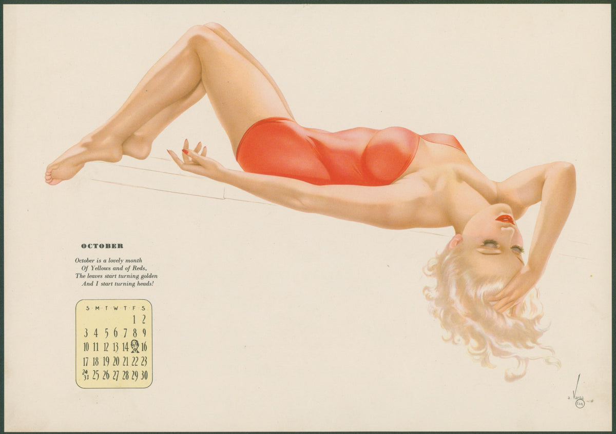 October, Esquire Calendar - Original Antique Print: