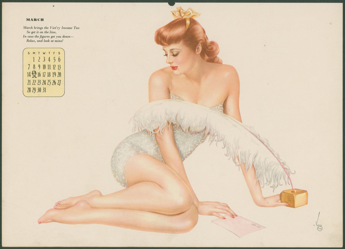 March, Esquire Calendar - Original Antique Print: