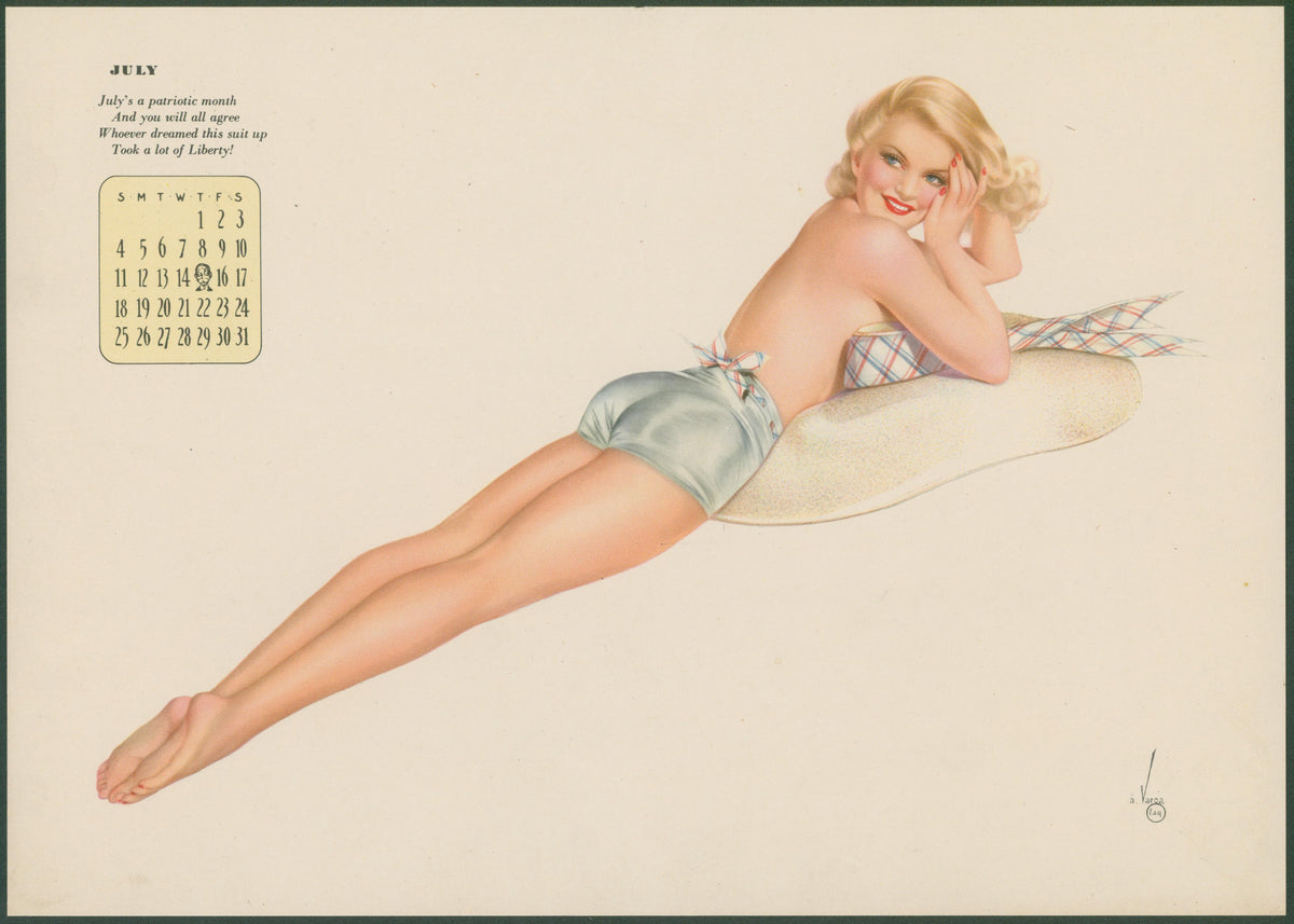 July, Esquire Calendar - Original Antique Print: