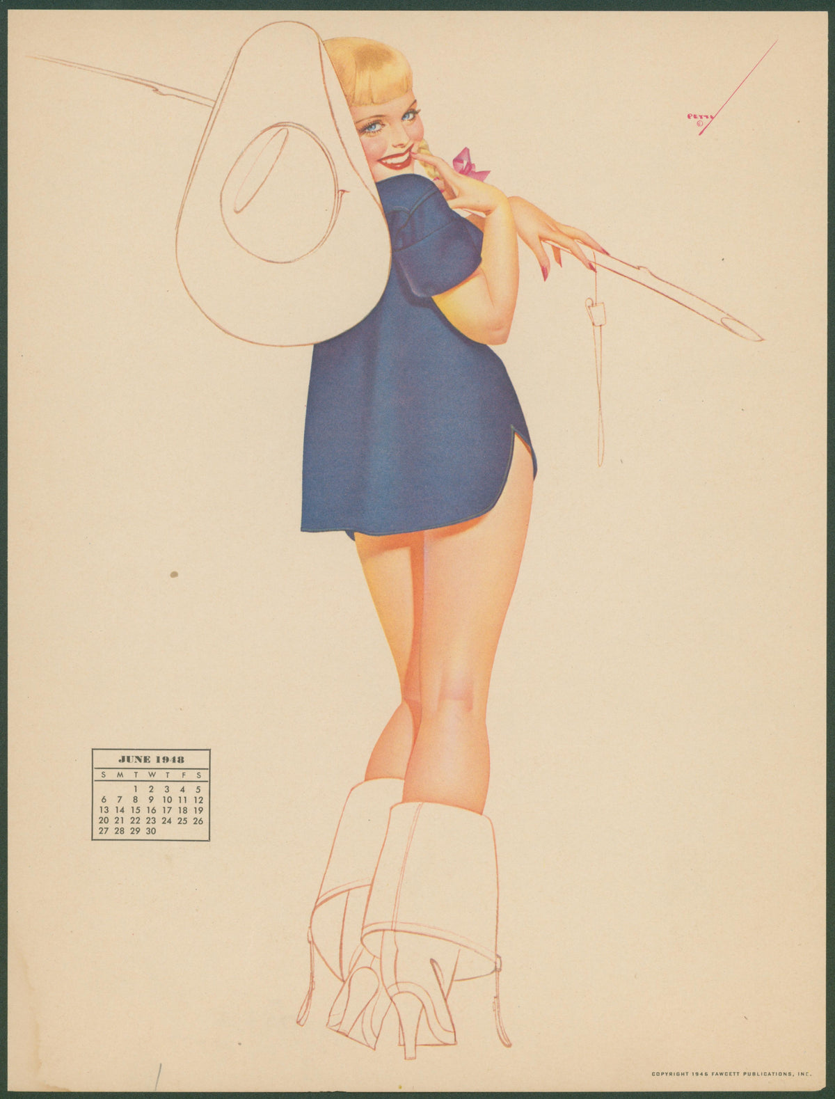 June, Calendar by Petty - Original Antique Print: