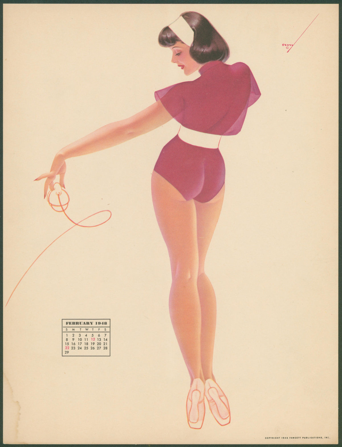 February, Calendar by George Petty - Original Antique Print: